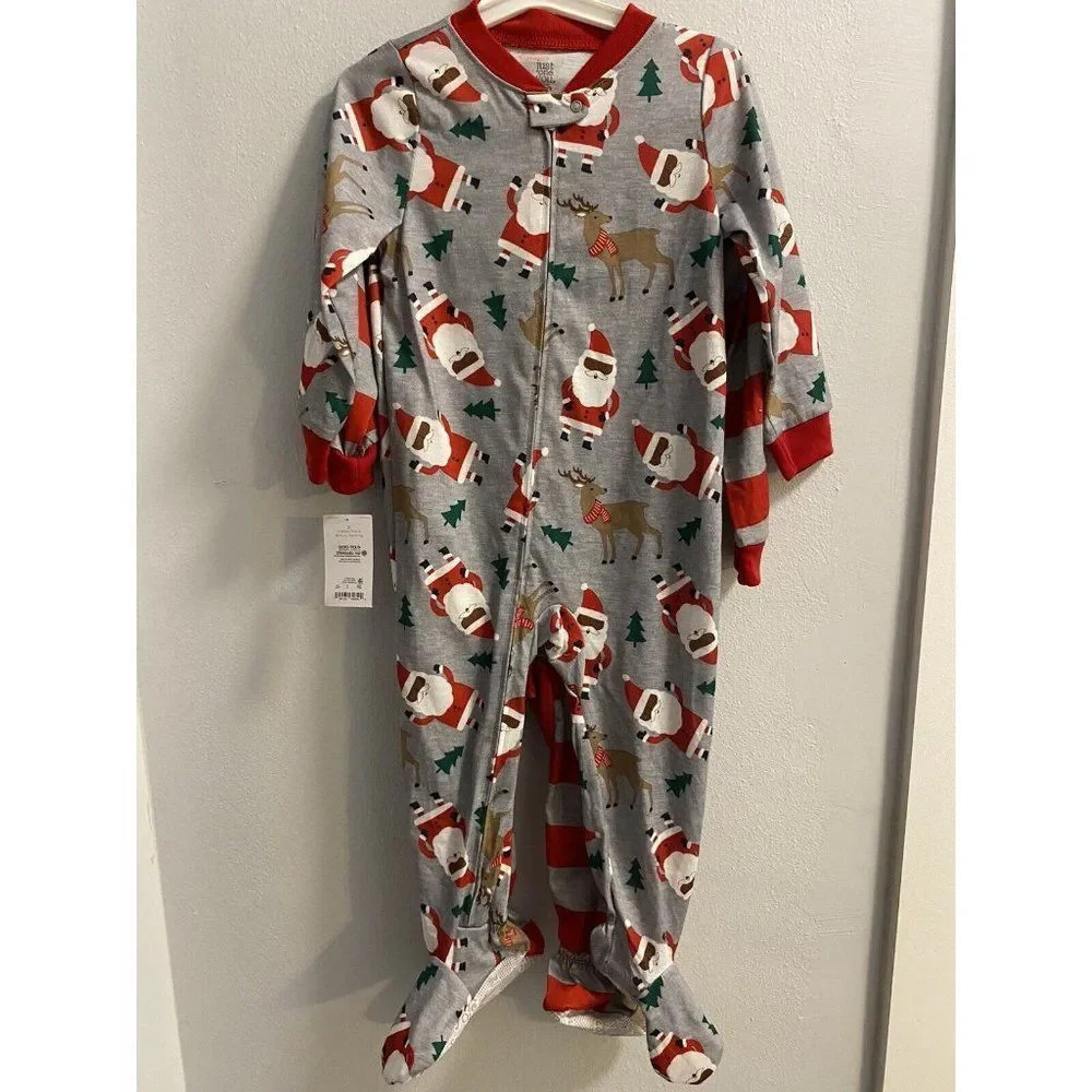 Toddler Boys' 2pk African American Santa Footed Pajama -carter's Red/Gray 2T